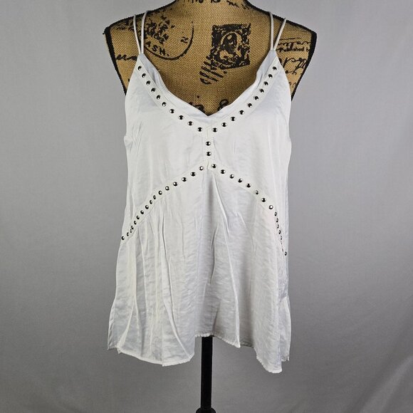 VICI Studded White Cami Tank Top Large Cross Back Boho Chic Summer Festival - Picture 1 of 12